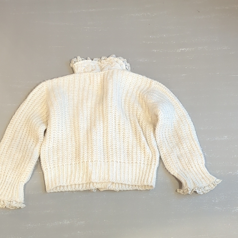 Vintage Cardigan Knit Lace‎ Button Up Cream size Medium image 5
